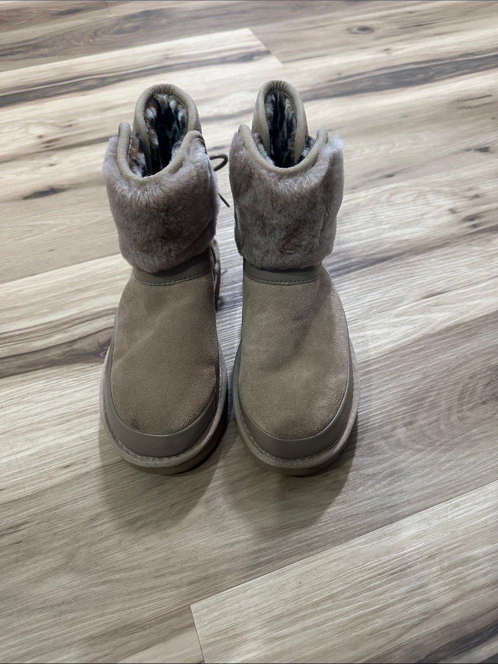 UGG Women's Taupe Suede Faux-Fur Cuff Ankle Booties